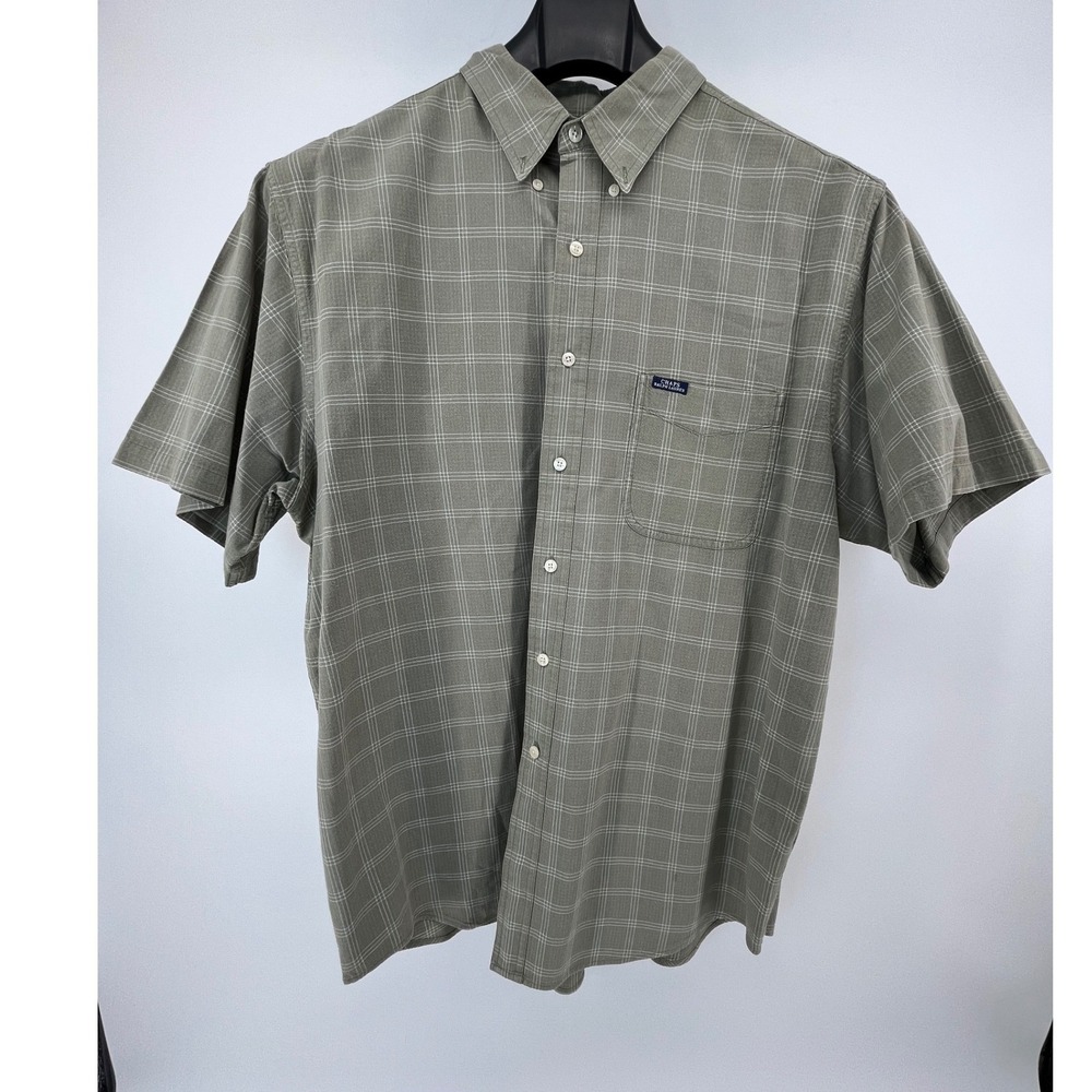 Chaps Ralph Lauren Button Down Shirt Mens XL Green Plaid Short Sleeve Cotton